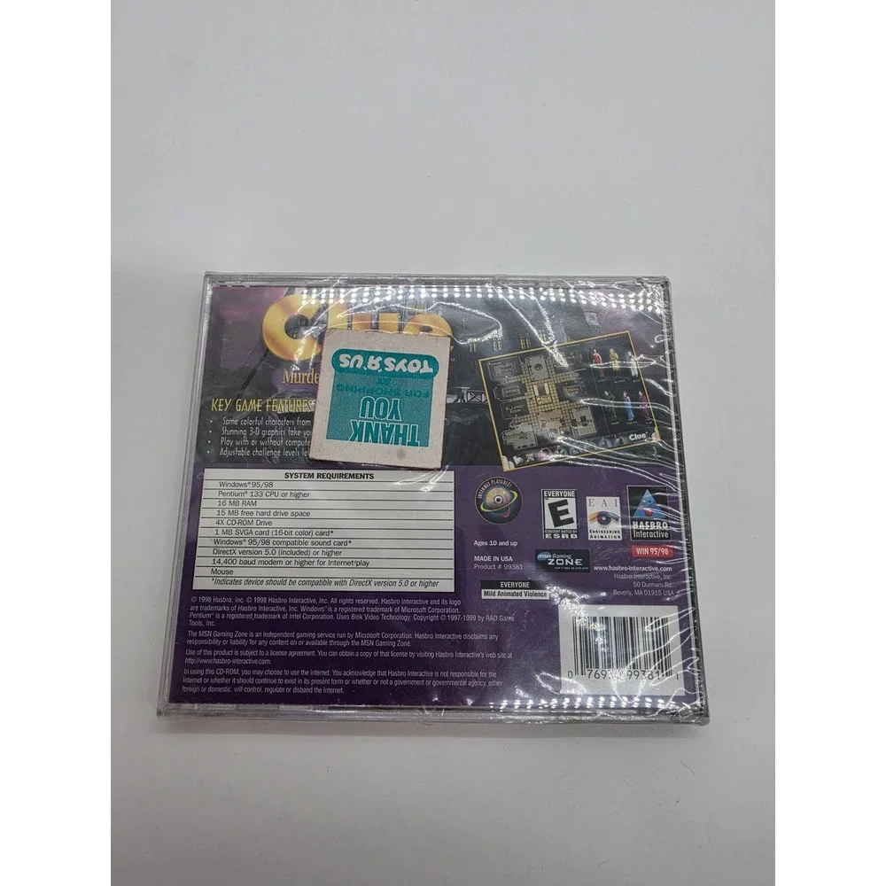Clue Murder at Boddy Mansion PC Game Windows 95 98 Hasbro Sealed Toys R Us Tag
